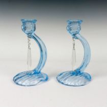 Pair of Cambridge Glass Moon Blue Candlesticks