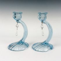 Pair of Cambridge Moon Blue Candlesticks