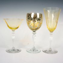 3pc Vintage Stemware Yellow/Topaz Colored Glasses