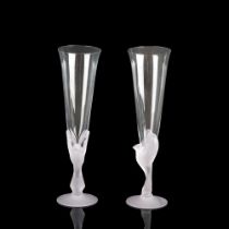 2pc Sasaki Crystal Champagne Flutes, Wings