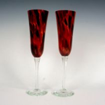 2pc The Glass Forge Champagne Flute, Venetian-Style Red