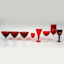 8pc Vintage Clear and Ruby Glass Stemware