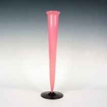 Vintage Czech Cased Glass Vase, Pink with Black Base