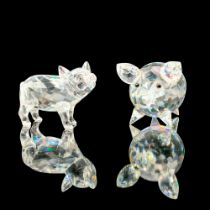 2pc Swarovski Crystal Figurines, Pig 10031 and Piglet 500470
