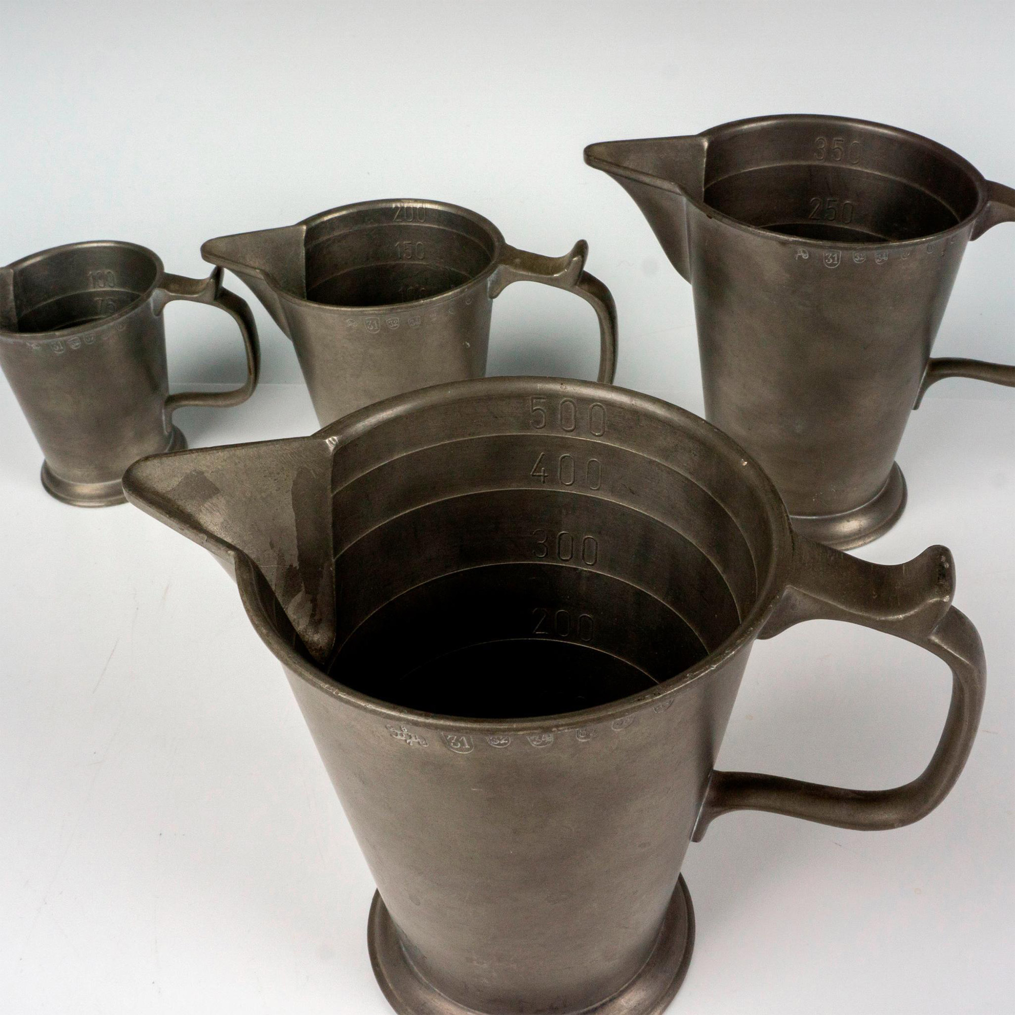 4pc Antique Pewter Apothecary Measuring Cups - Image 2 of 5