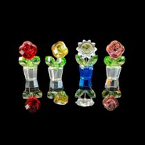 4pc Swarovski Crystal Figurines, Flowers in Pots