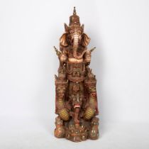 Antique Large Carved Wooden Ganesh Sculpture
