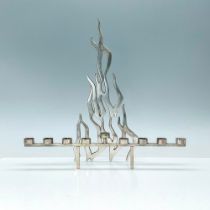 Silver Plated Flame Themed Menorah. Hadany Arts of Israel