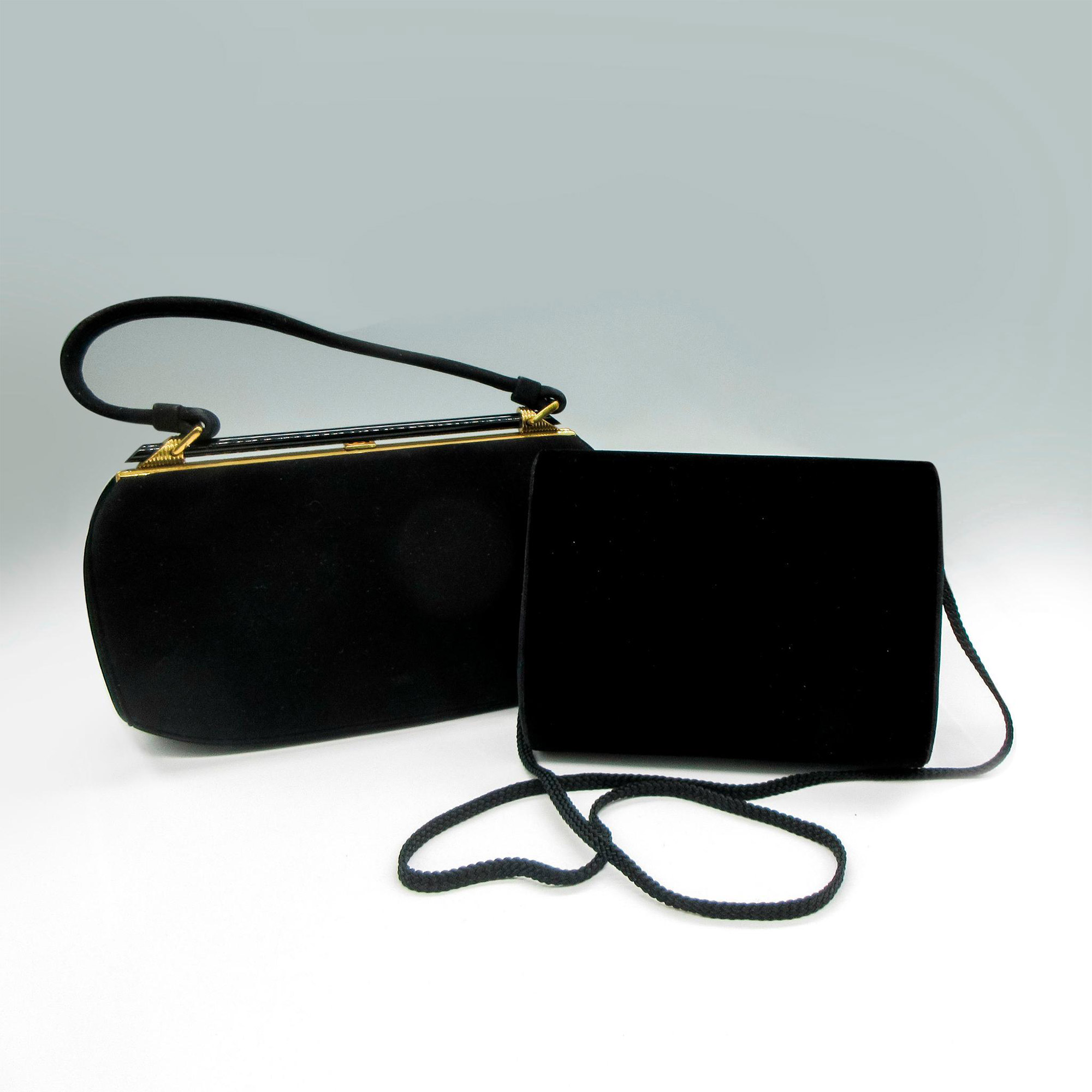 2pc Designer Black Velvet and Suede Evening Handbags - Image 2 of 2