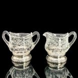 2pc Glass and Sterling Silver Creamer and Sugar Bowl