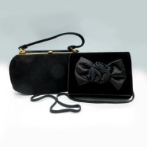 2pc Designer Black Velvet and Suede Evening Handbags