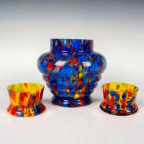 3pc Czech Art Glass Speckled Vases