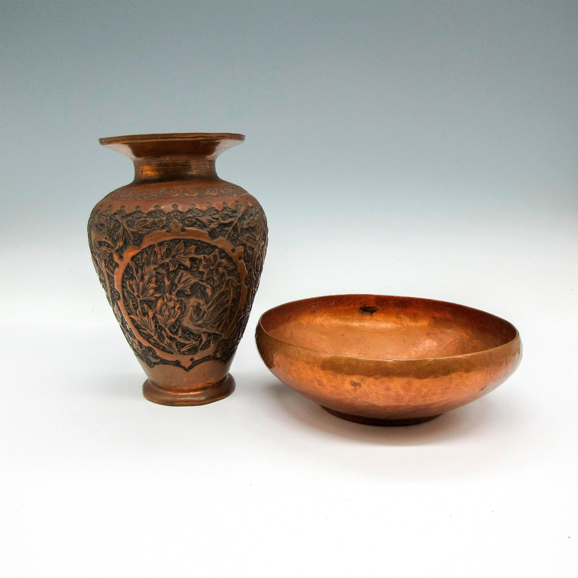 2pc Arts & Crafts Copper Vase and Bowl