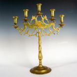 Vintage Heavy Brass Five Arm Judaica Shabbat Candelabra