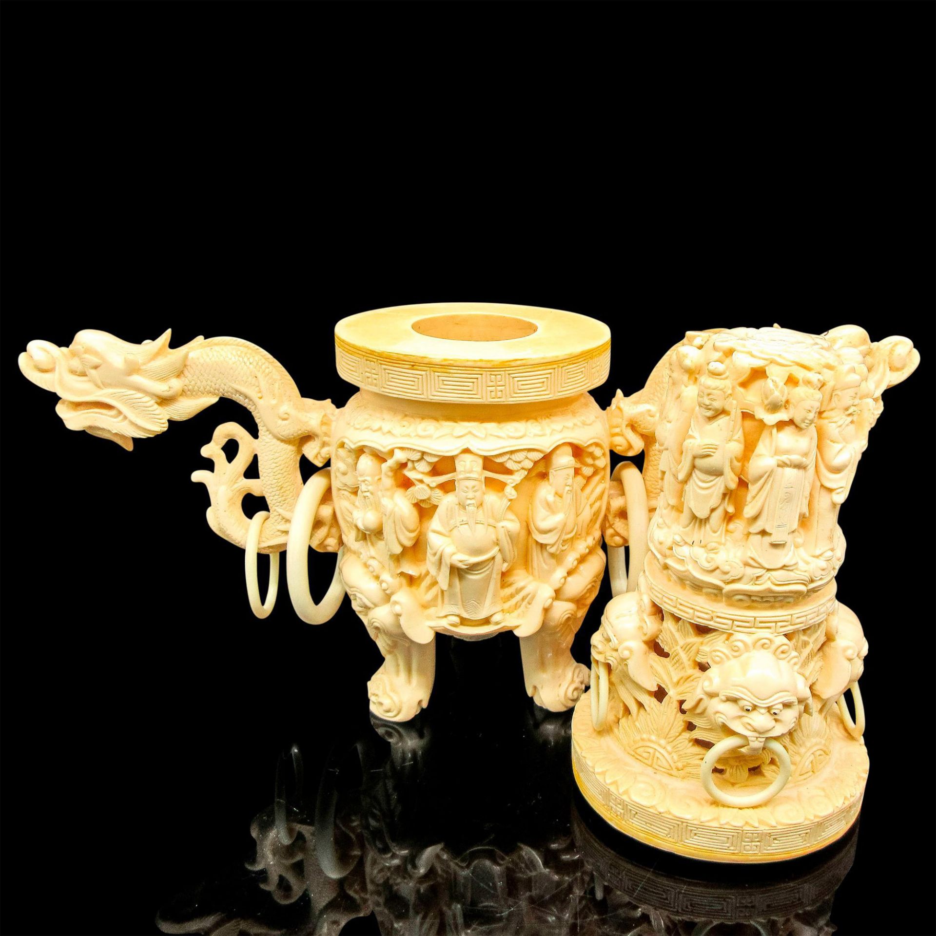 Large Chinese Carved Censer with Figures & Dragons - Image 2 of 3