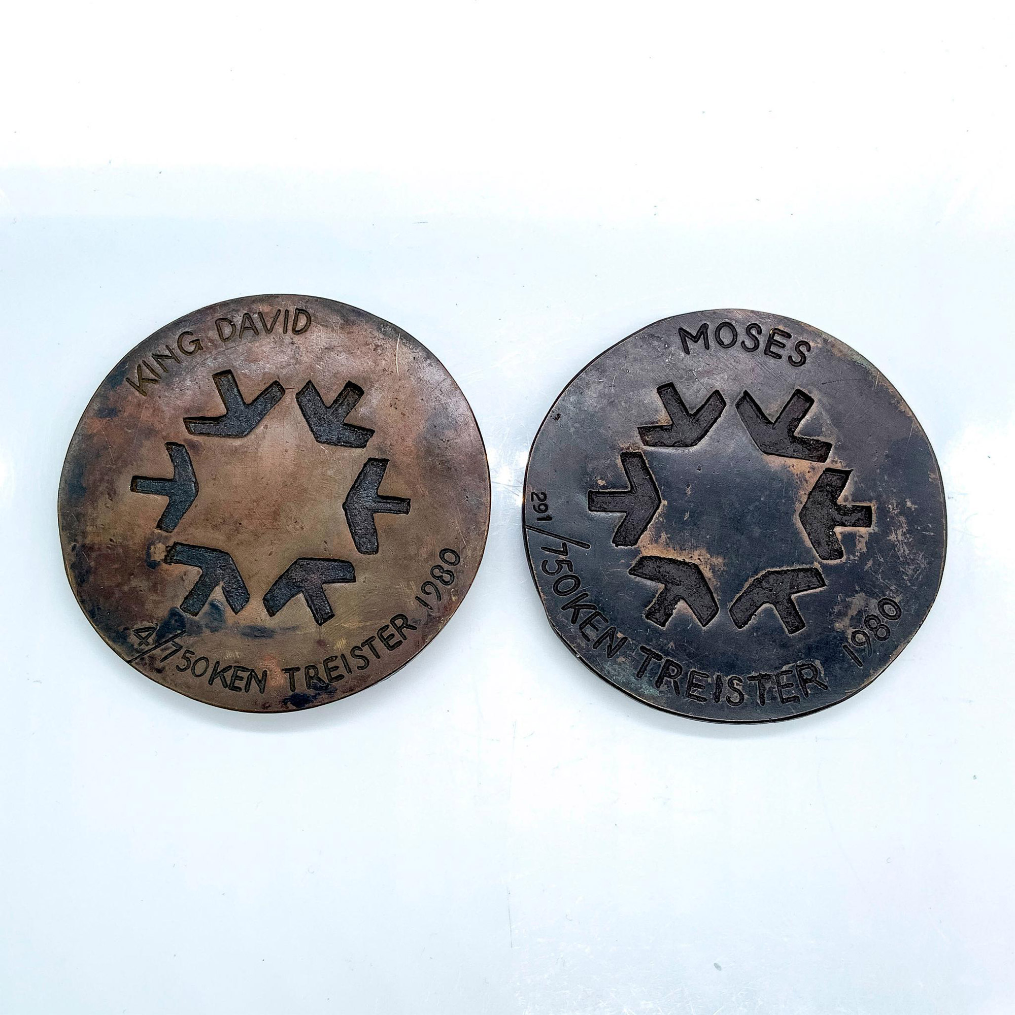 2pc Kenneth Treister Moses & King David Judaica Medallions - Image 2 of 2