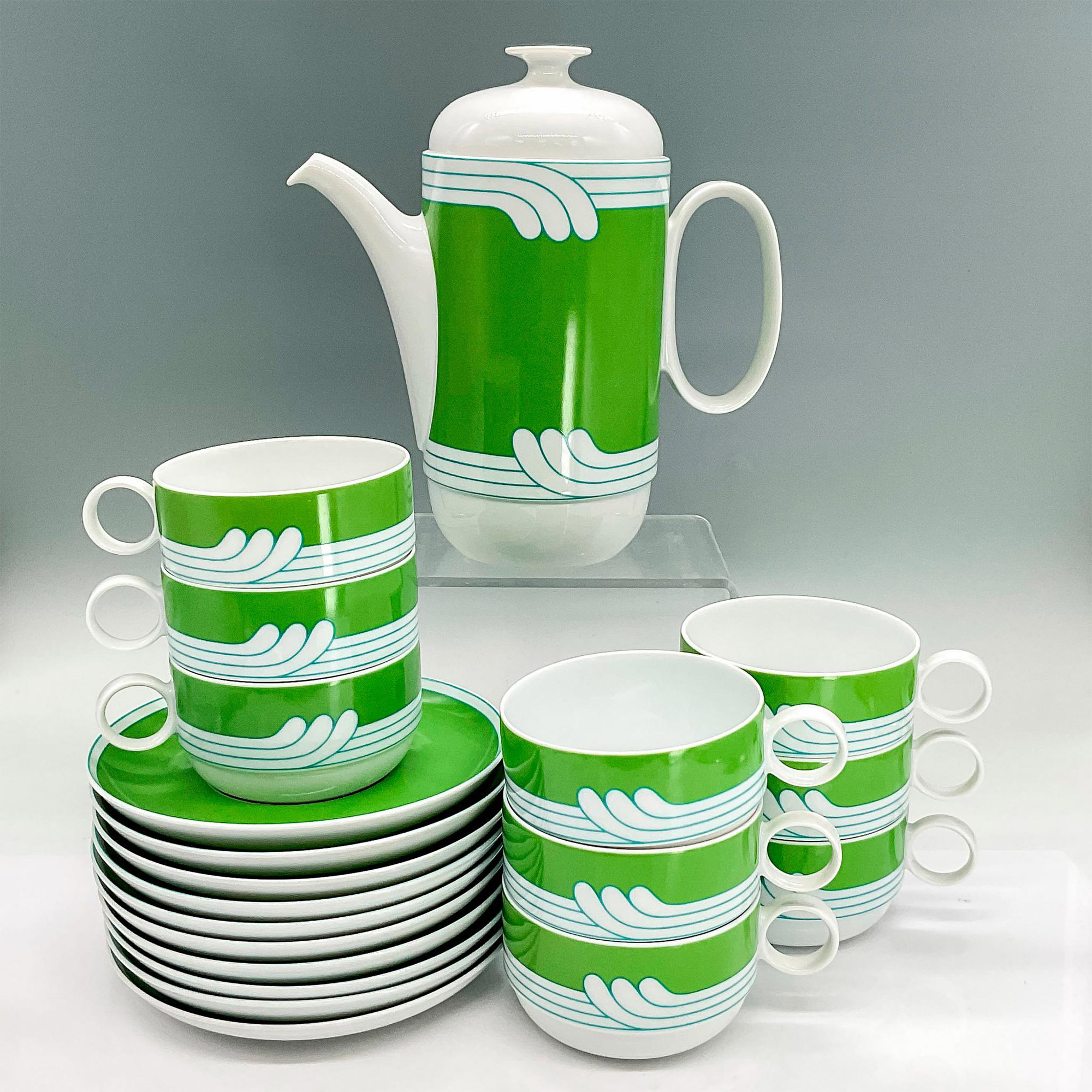 20pc Rosenthal Studio-Linie Tea Set, Duo Exotic Green