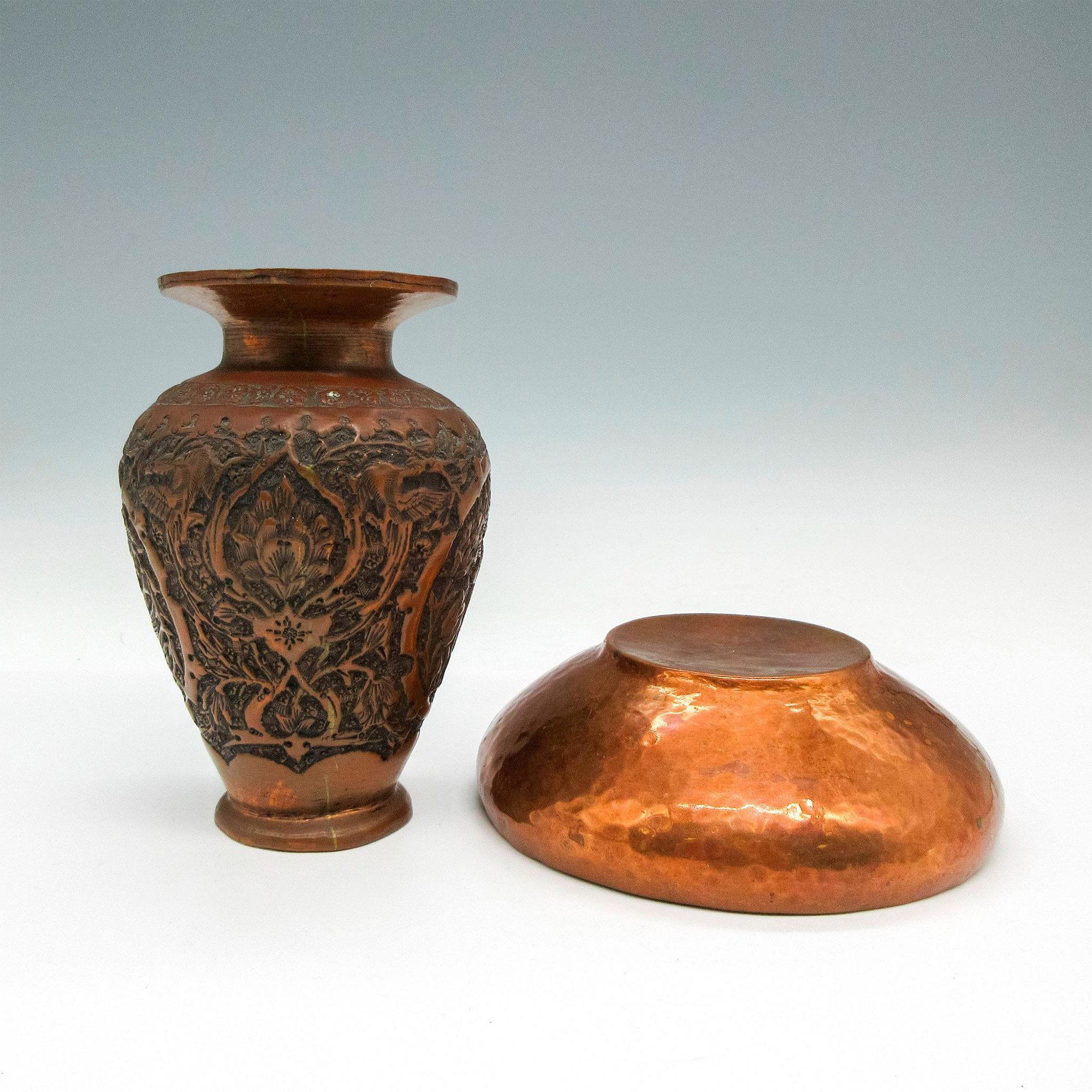 2pc Arts & Crafts Copper Vase and Bowl - Image 2 of 3