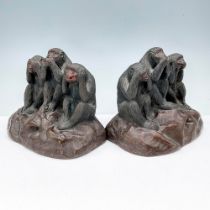 2pc Antique Japanese Bookends, The Three Wise Monkeys