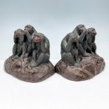 2pc Antique Japanese Bookends, The Three Wise Monkeys