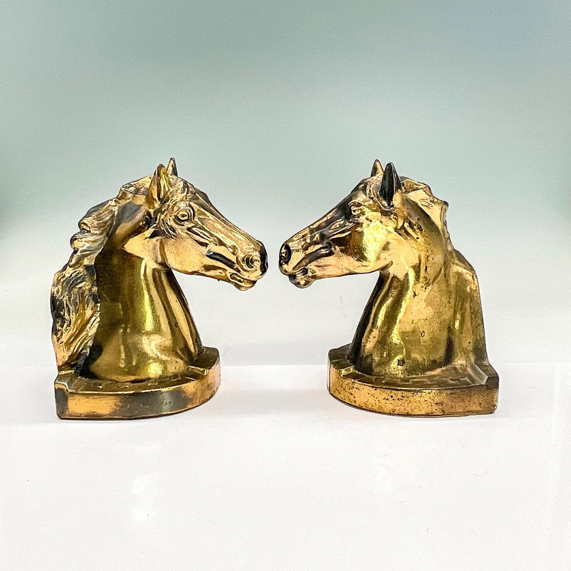 2pc Vintage Brass Bookends, Horsed Busts - Image 2 of 3