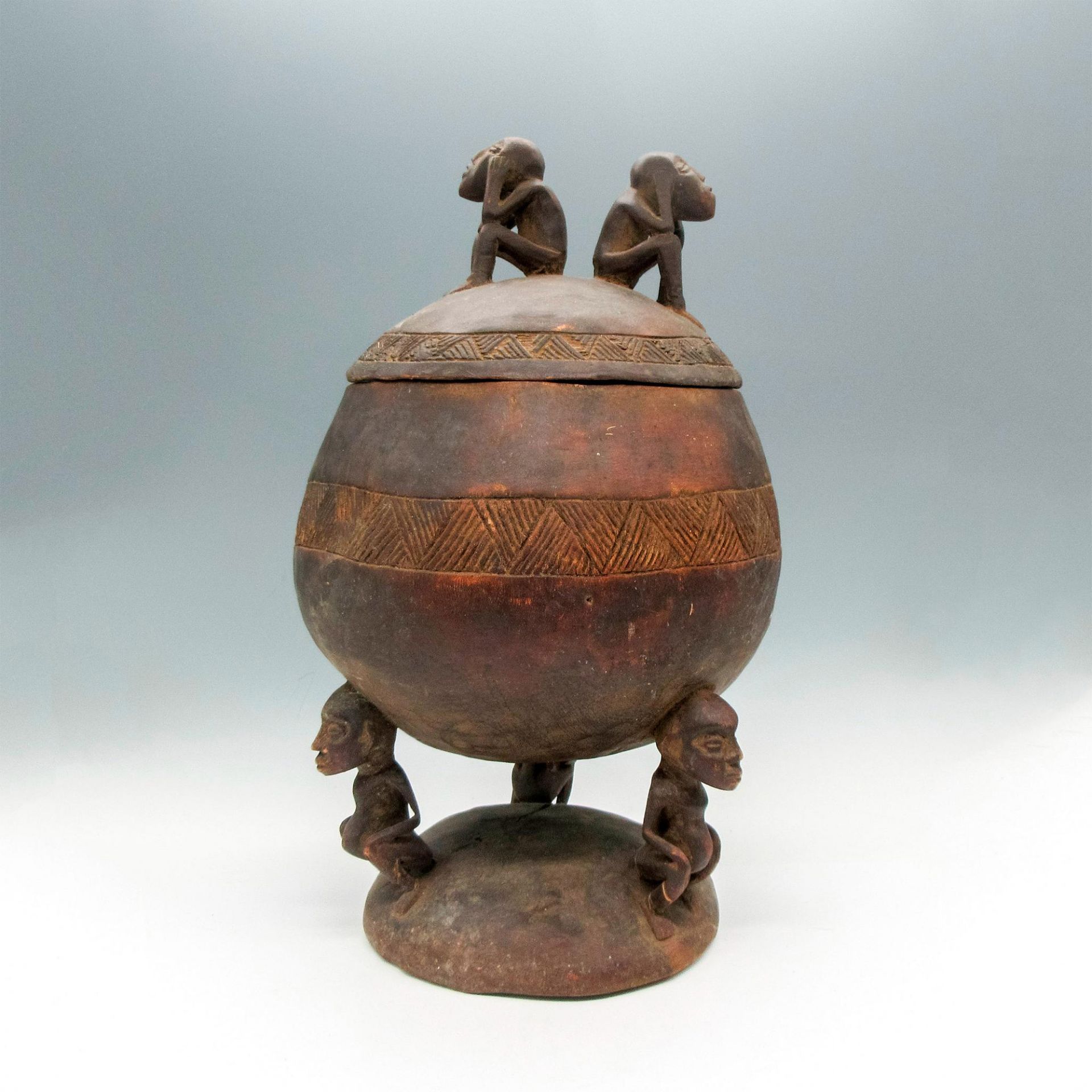 Vintage African Carved Wooden Lidded Medicine Bowl