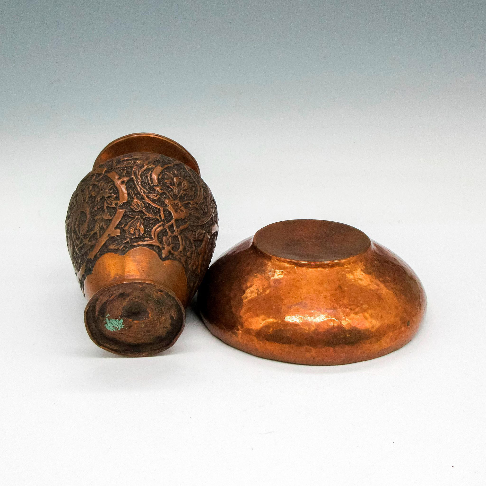 2pc Arts & Crafts Copper Vase and Bowl - Image 3 of 3