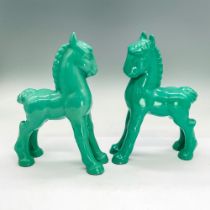 Pair of Enameled Cast Iron Doorstops, Teal Ponies