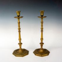 Pair of Large Vintage English Brass Candlestick Holders
