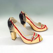 Moschino Open Toe Heels, Cream + Scribble Crayon Red/Navy