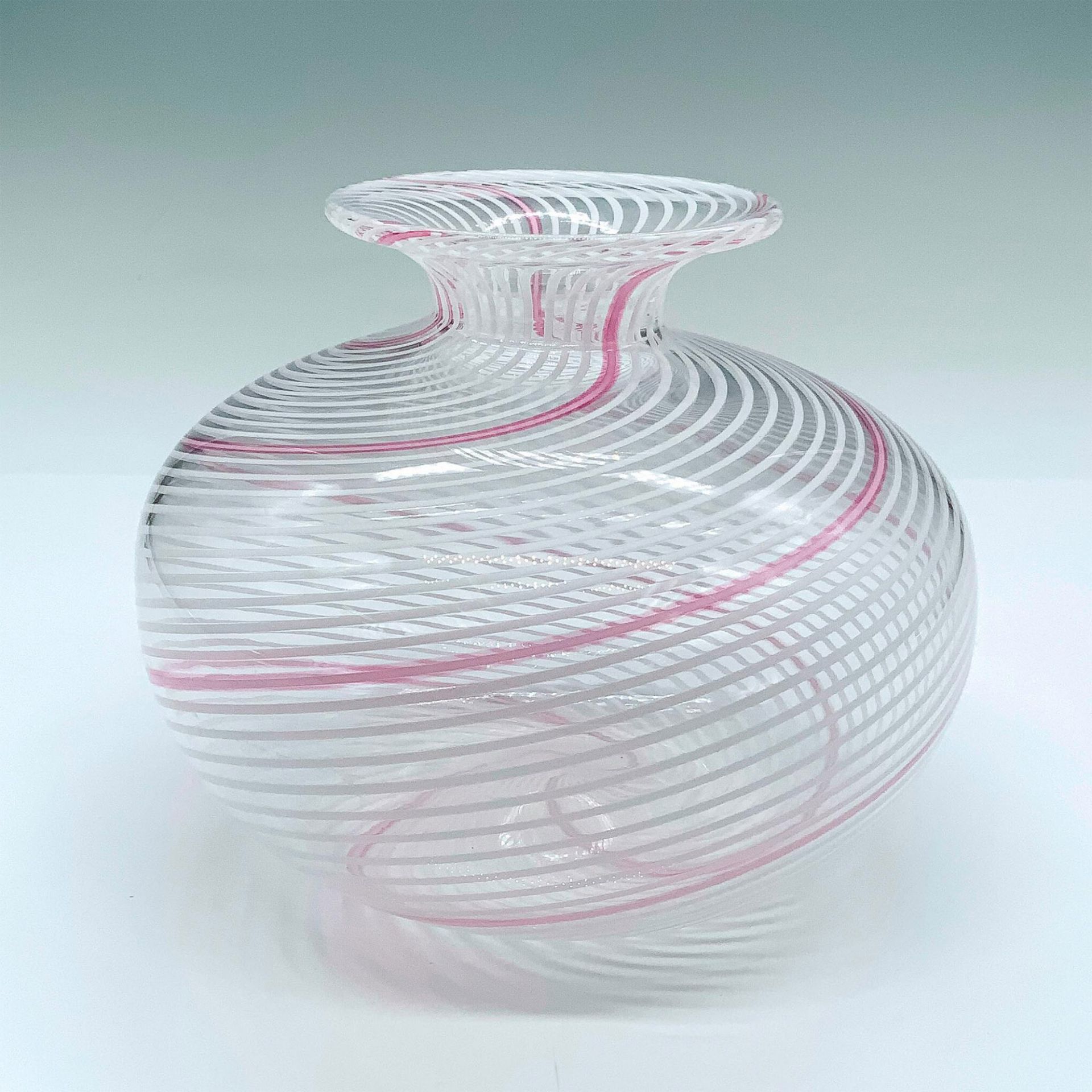 Murano Glass Filigrana Pink and White Vase