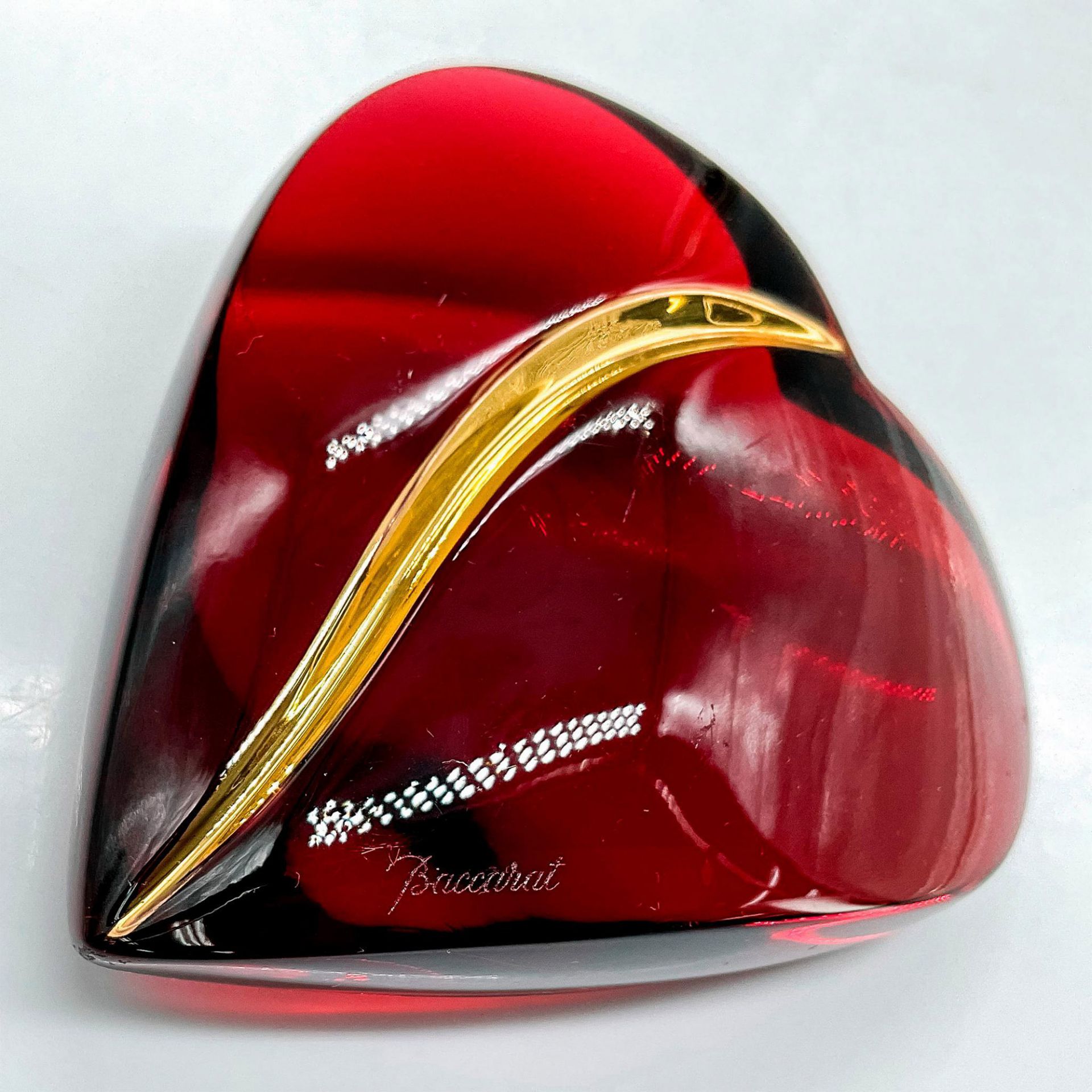 Baccarat Ruby Red Crystal Paperweight, Heart Of Gold - Image 3 of 3