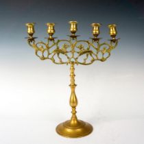 Mid Century Heavy Brass Five Arm Lions of Judah Candelabra