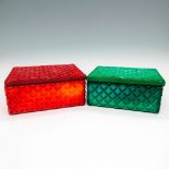 2pc Czechoslovakia Malachite Glass Cigarette Box