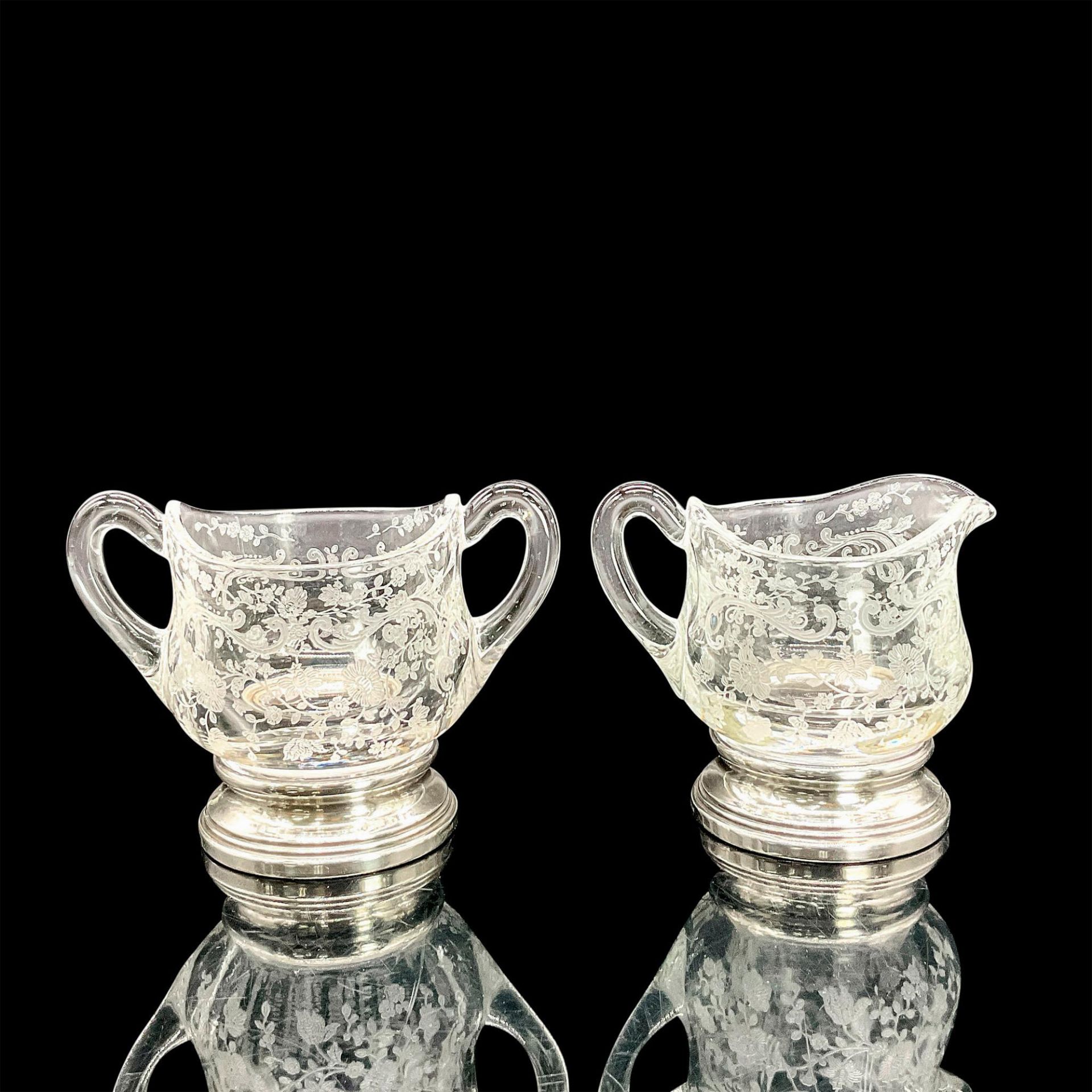 2pc Glass and Sterling Silver Creamer and Sugar Bowl - Bild 2 aus 4