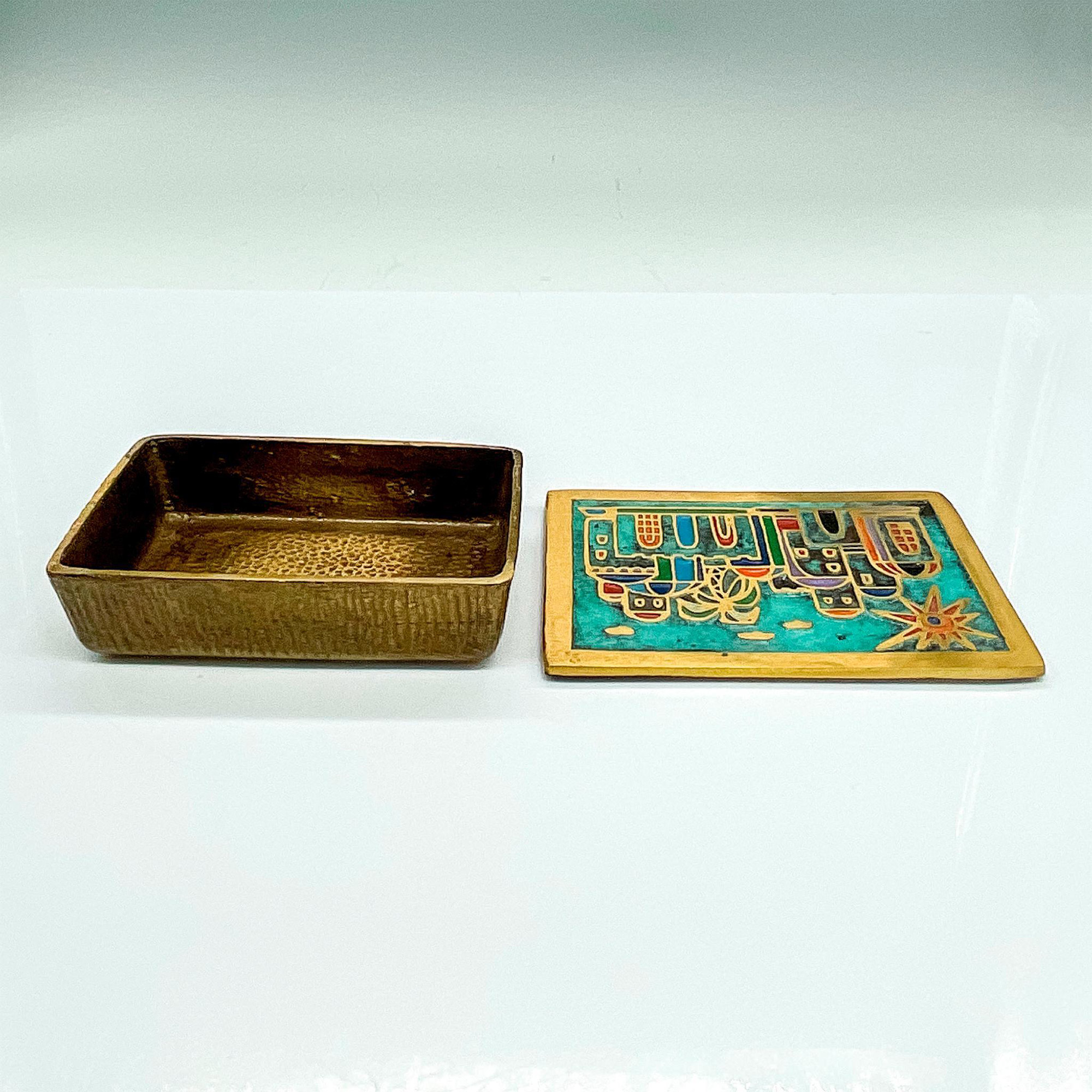 Vintage Brass Lidded Treasure Box, Cityscape and Sun - Image 3 of 4