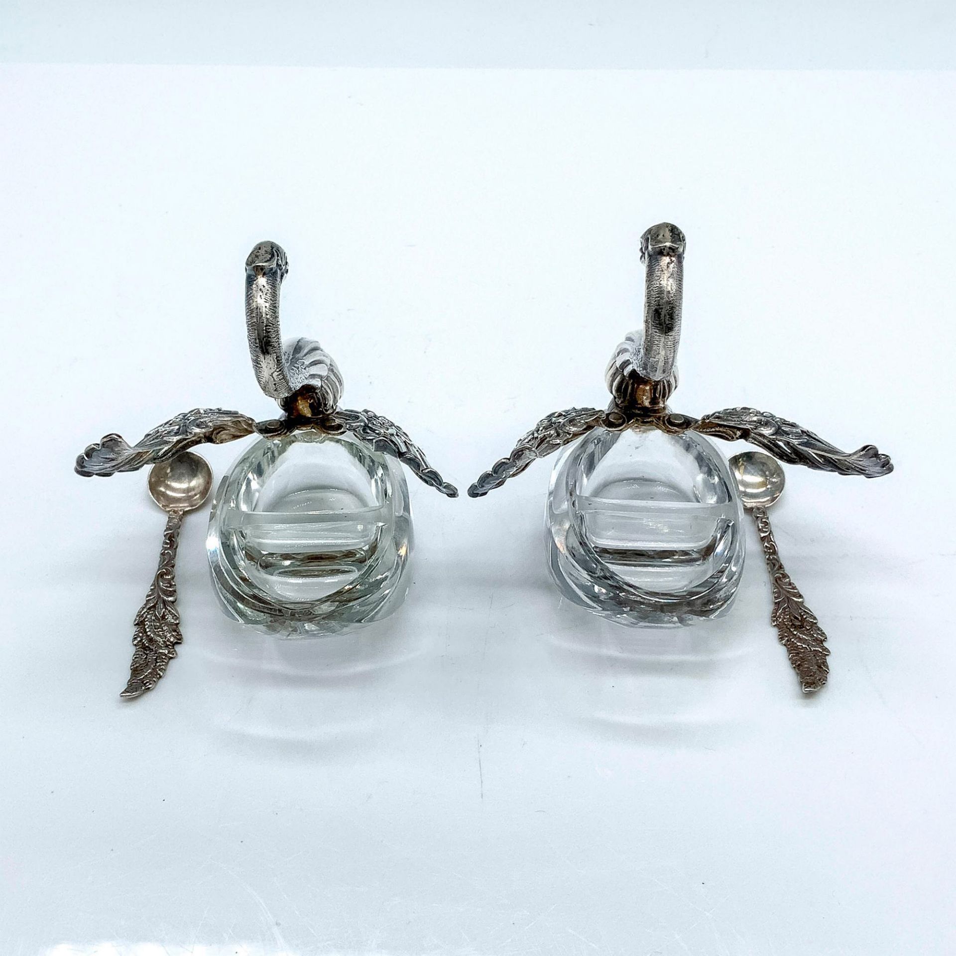 Pair of German Sterling Silver Swan Salt Cellars and Spoons - Image 2 of 2