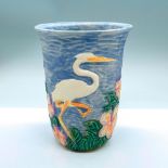 Large Cushman Florida Faience Heron Vase, Signed
