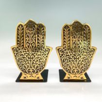 2pc Brass Hen Holon Hamsa Bookends