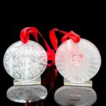 2pc Lalique Crystal Christmas Ornaments