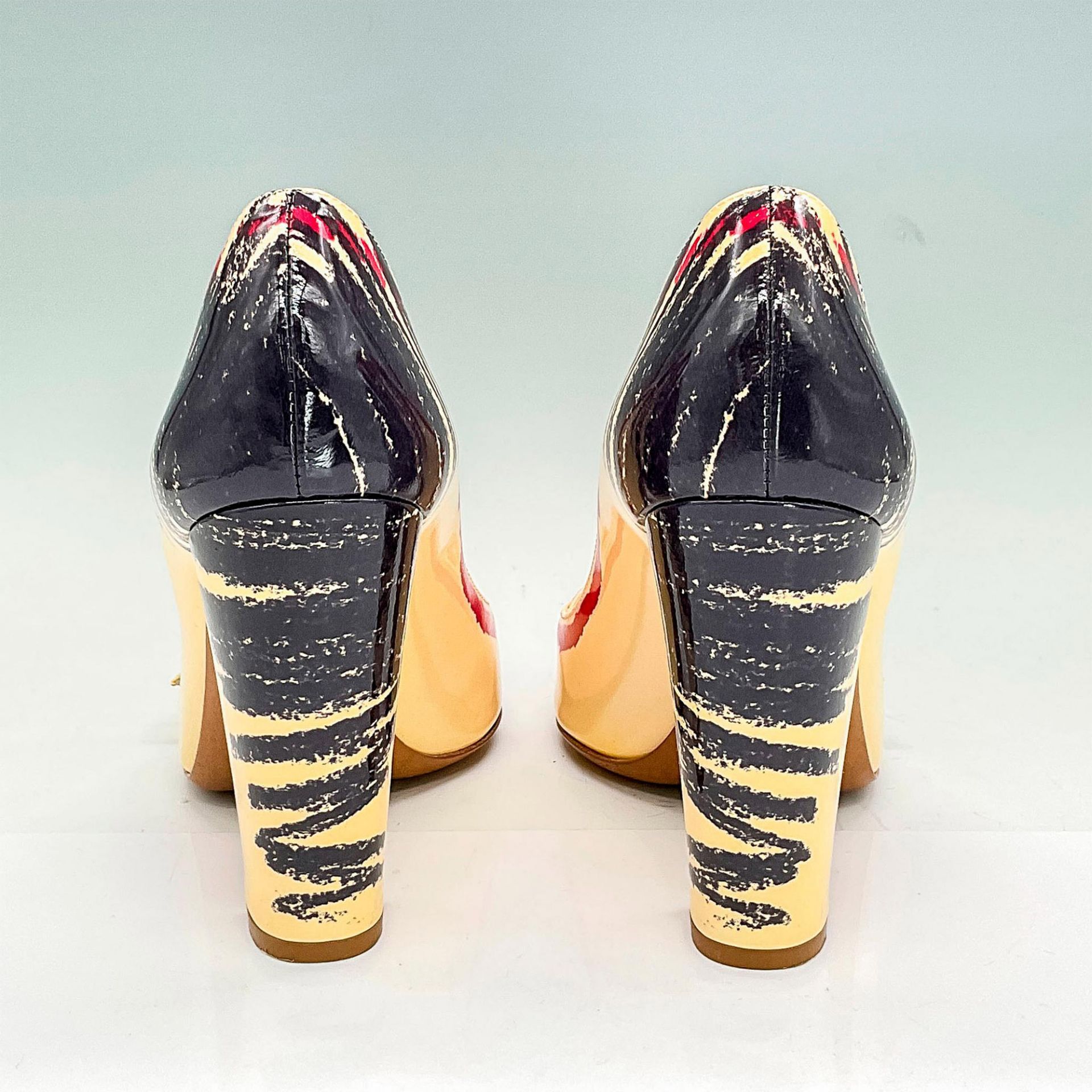 Moschino Open Toe Heels, Cream + Scribble Crayon Red/Navy - Image 4 of 6