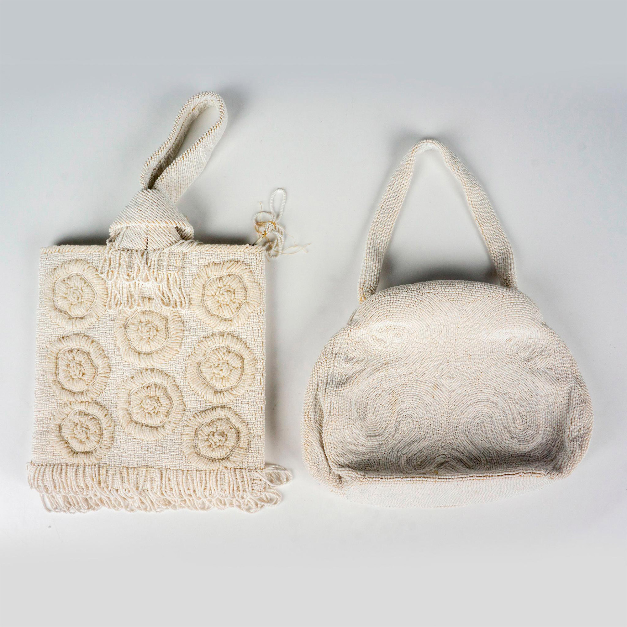 2pc Vintage White Beaded Evening Bags - Image 2 of 3