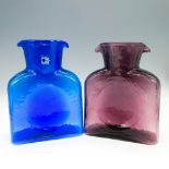 2pc Blenko Glass Pitchers, Purple & Cobalt