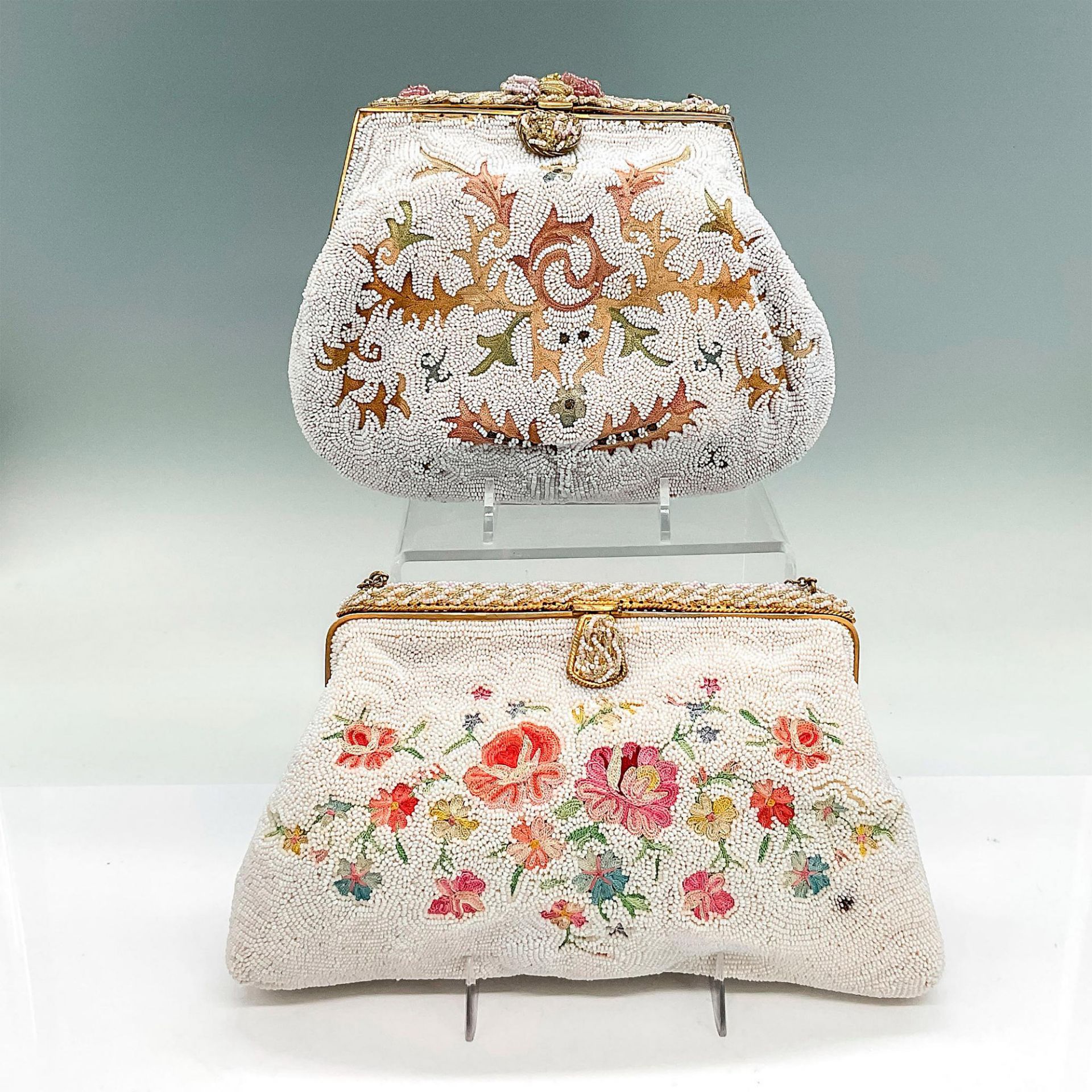 2pc Vintage White/Multi-Color Beaded Handbags