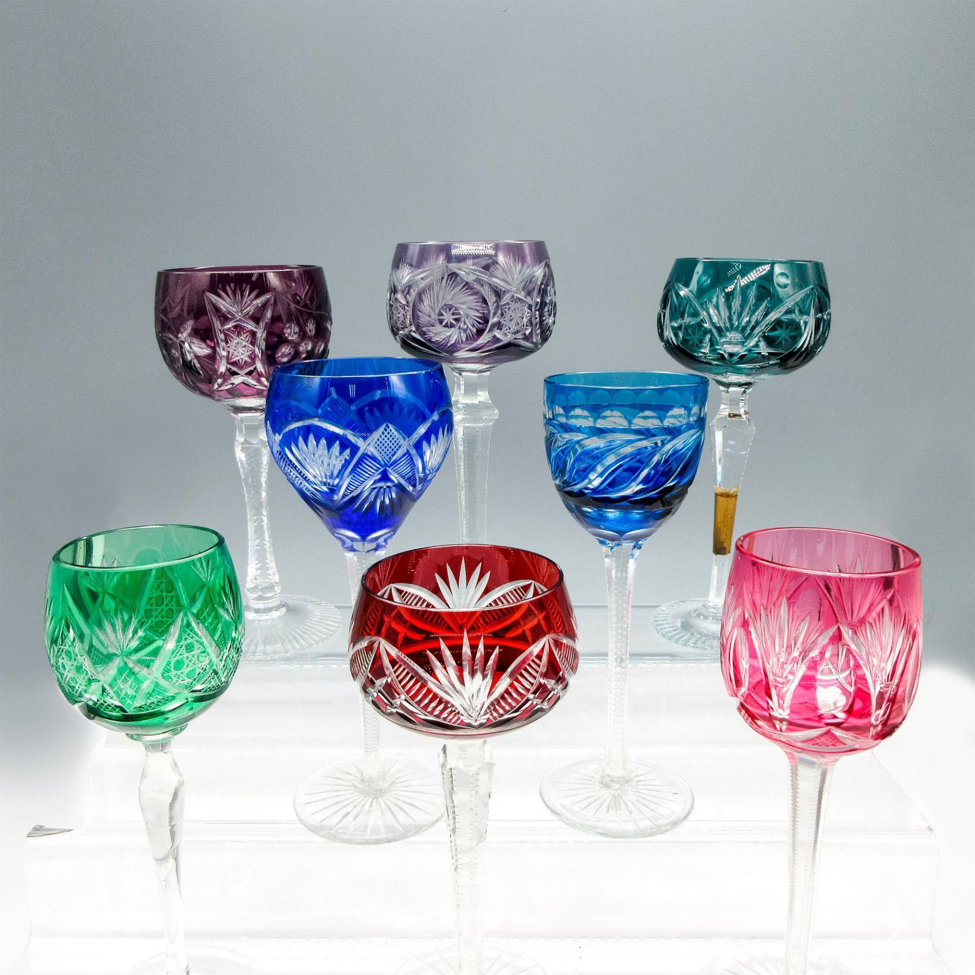 8pc Mixed Lot of Bohemian Multi Colored Cut Crystal Wine Goblets - Image 3 of 3