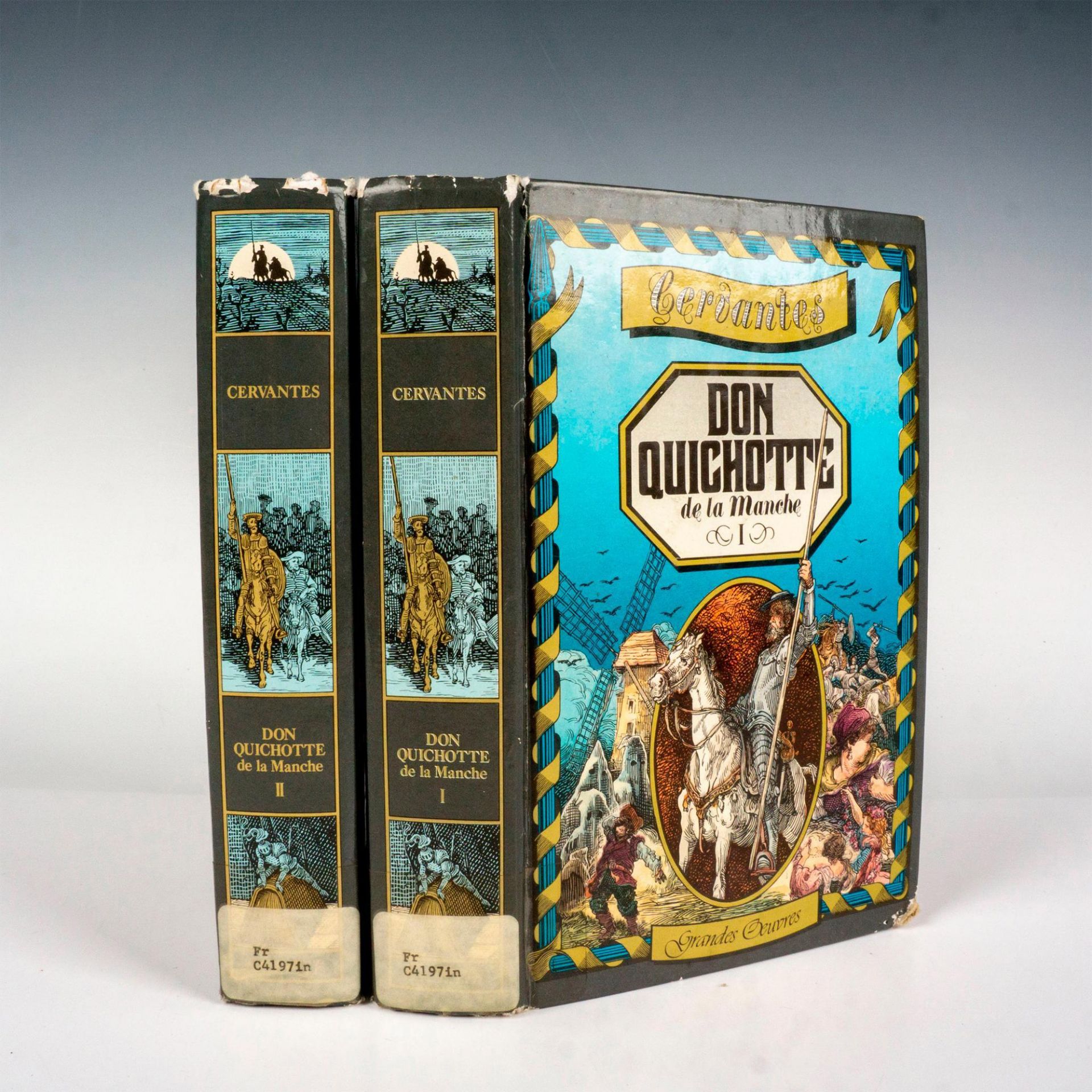 2 Volumes of Don Quichotte, in French, Books by Miguel de Cervantes