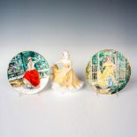 3pc Royal Doulton Figurine, Ninette HN2349 & Plates