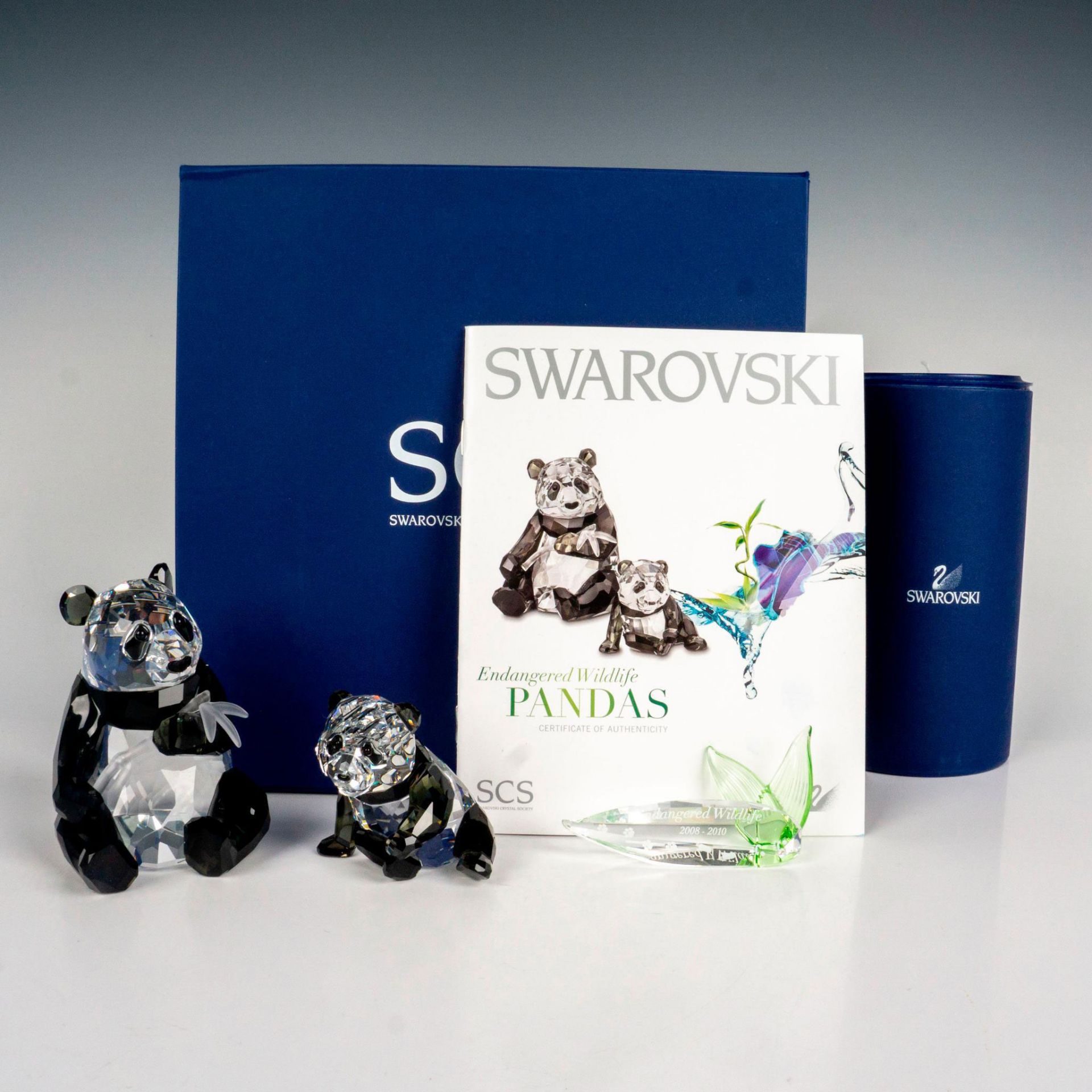 2pc Swarovski Crystal Figurines + Plaque, Pandas - Image 4 of 4