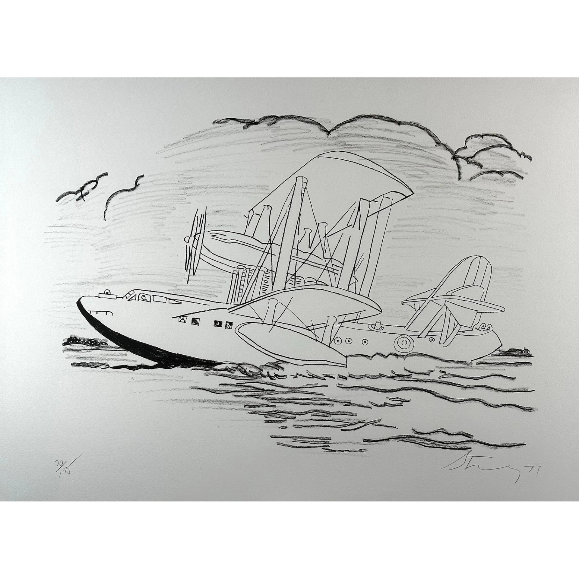 Robert Stanley (1932-1997) 3 lithographs, A Very Large Flying Boat Taking Off, signed - Image 2 of 6