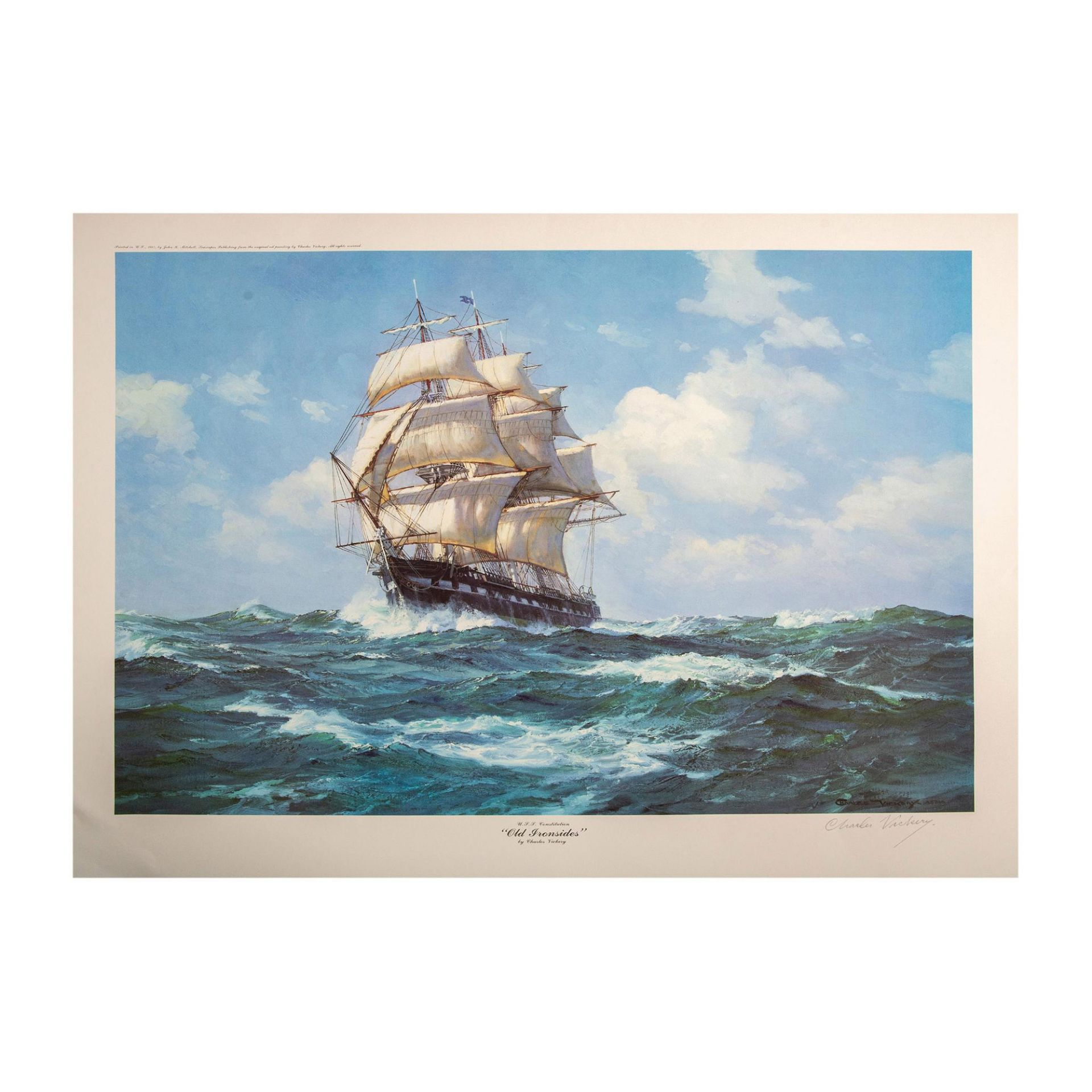 Charles Vickery, Color Lithograph, Old Ironsides, Signed